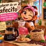 La Mona disfruta una taza de café peruano mientras comparte un momento acogedor en familia.