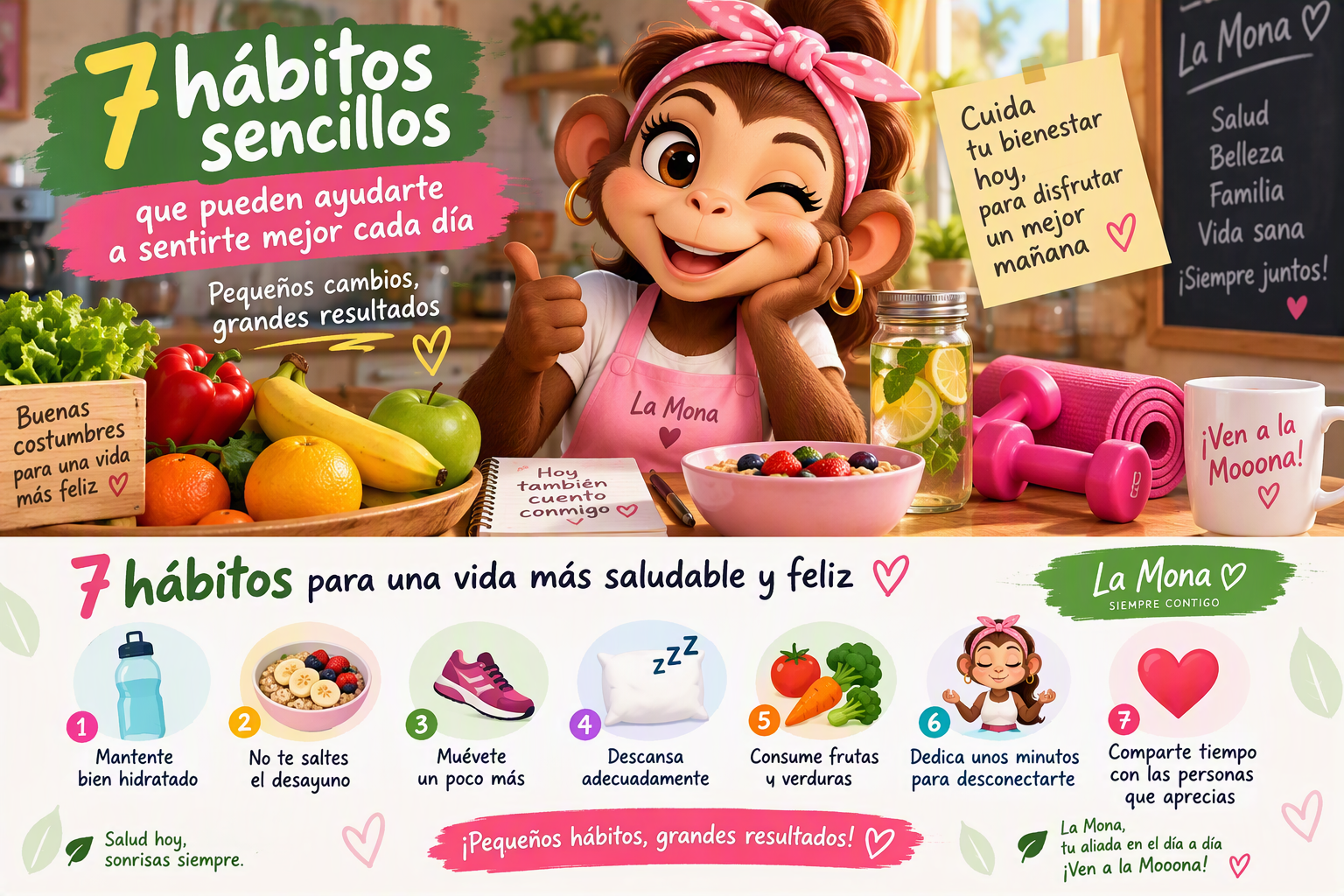 La Mona comparte 7 hábitos sencillos para mantener una vida saludable y sentirse mejor cada día.