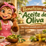 La Mona sostiene una botella de aceite de oliva mientras explica sus beneficios para la salud y la familia.